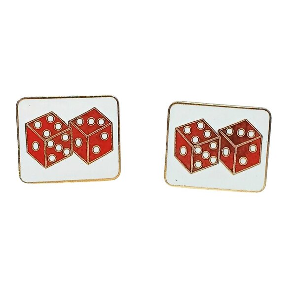 Vintage Red Enamel Dice Cufflinks 1960s Era - Picture 1 of 2